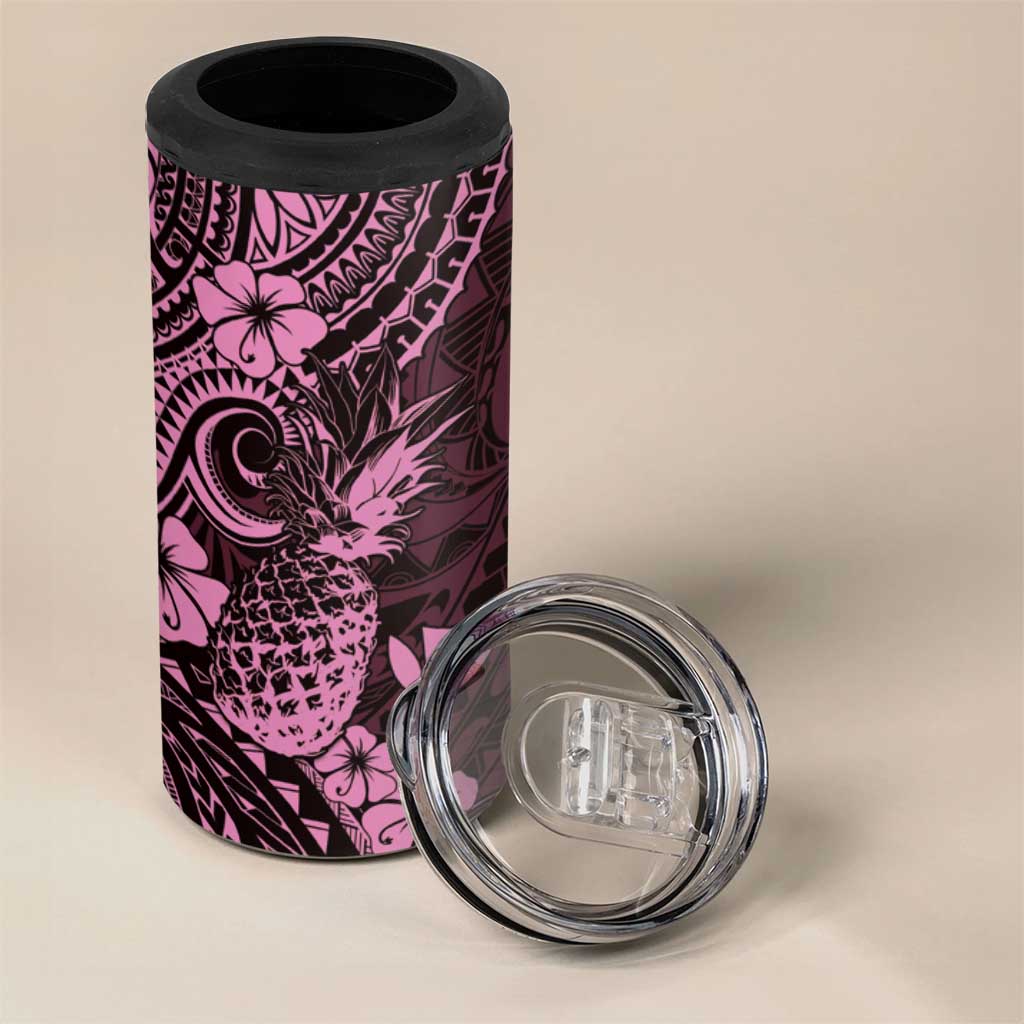 Hawaii Pineapple 4 in 1 Can Cooler Tumbler Paradise Flowers Pacific With Pink Polynesian Tribal LT01 - Polynesian Pride
