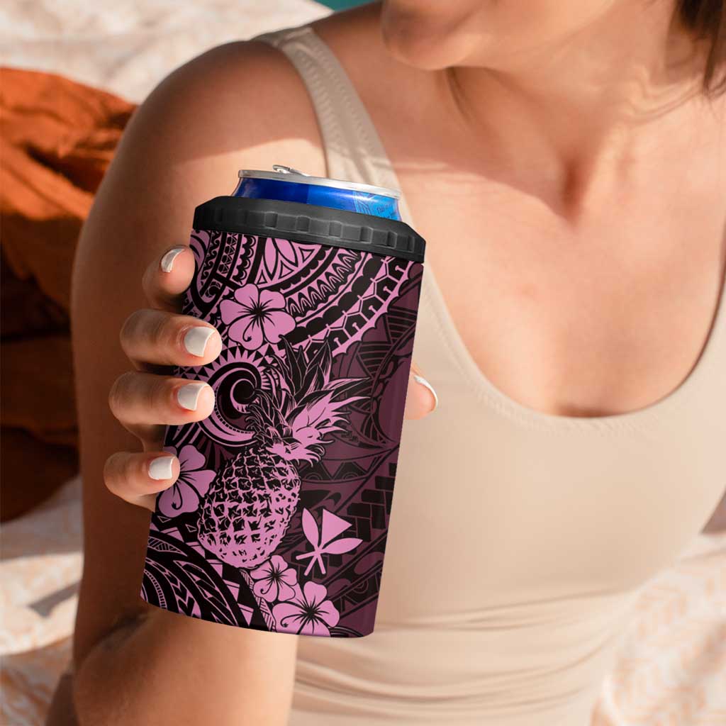 Hawaii Pineapple 4 in 1 Can Cooler Tumbler Paradise Flowers Pacific With Pink Polynesian Tribal LT01 - Polynesian Pride