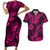 Hawaii Pineapple Couples Matching Short Sleeve Bodycon Dress and Hawaiian Shirt Paradise Flowers Pacific With Pink Polynesian Tribal LT01 Pink - Polynesian Pride