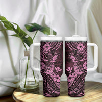 Hawaii Pineapple Tumbler With Handle Paradise Flowers Pacific With Pink Polynesian Tribal LT01 - Polynesian Pride