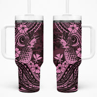 Hawaii Pineapple Tumbler With Handle Paradise Flowers Pacific With Pink Polynesian Tribal LT01 One Size: 40 oz Pink - Polynesian Pride