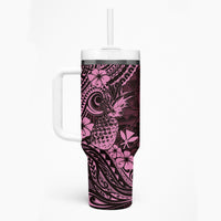 Hawaii Pineapple Tumbler With Handle Paradise Flowers Pacific With Pink Polynesian Tribal LT01 - Polynesian Pride