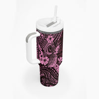 Hawaii Pineapple Tumbler With Handle Paradise Flowers Pacific With Pink Polynesian Tribal LT01 - Polynesian Pride