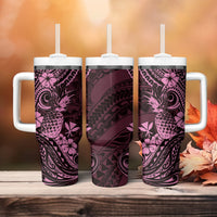 Hawaii Pineapple Tumbler With Handle Paradise Flowers Pacific With Pink Polynesian Tribal LT01 - Polynesian Pride