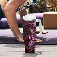 Hawaii Pineapple Tumbler With Handle Paradise Flowers Pacific With Pink Polynesian Tribal LT01 - Polynesian Pride