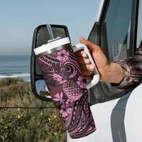 Hawaii Pineapple Tumbler With Handle Paradise Flowers Pacific With Pink Polynesian Tribal LT01 - Polynesian Pride