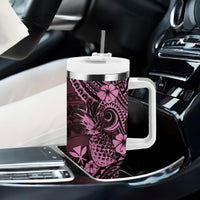 Hawaii Pineapple Tumbler With Handle Paradise Flowers Pacific With Pink Polynesian Tribal LT01 - Polynesian Pride