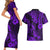 Hawaii Pineapple Couples Matching Short Sleeve Bodycon Dress and Hawaiian Shirt Polynesian Pattern Purple Version LT01 - Polynesian Pride