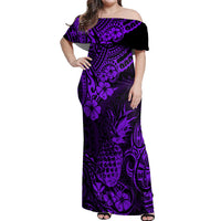 Hawaii Pineapple Off Shoulder Maxi Dress Polynesian Pattern Purple Version LT01 Women Purple - Polynesian Pride