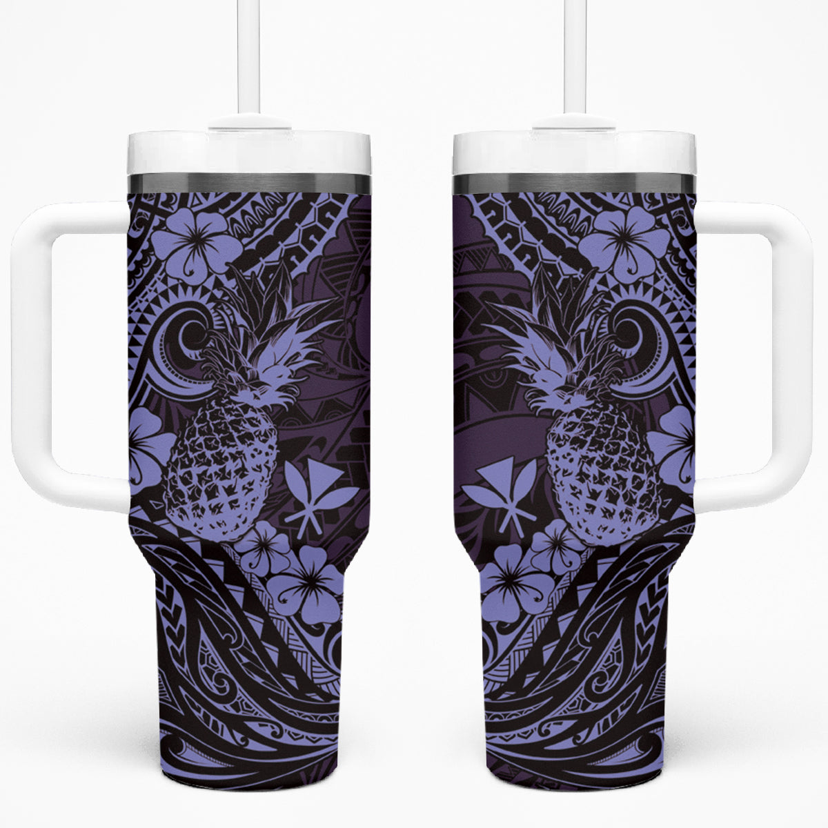 Hawaii Pineapple Tumbler With Handle Polynesian Pattern Purple Version LT01 One Size: 40 oz Purple - Polynesian Pride