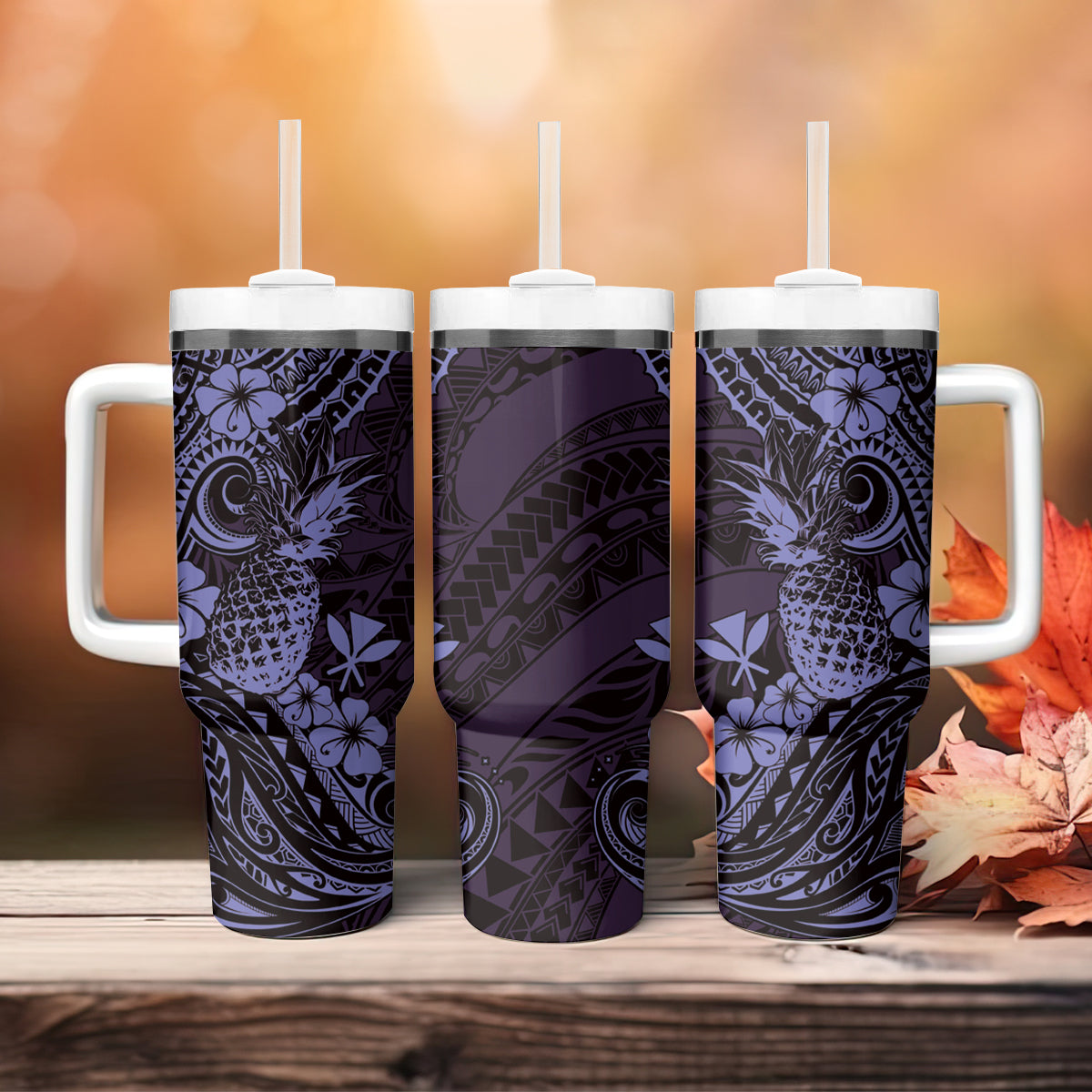 Hawaii Pineapple Tumbler With Handle Polynesian Pattern Purple Version LT01 - Polynesian Pride
