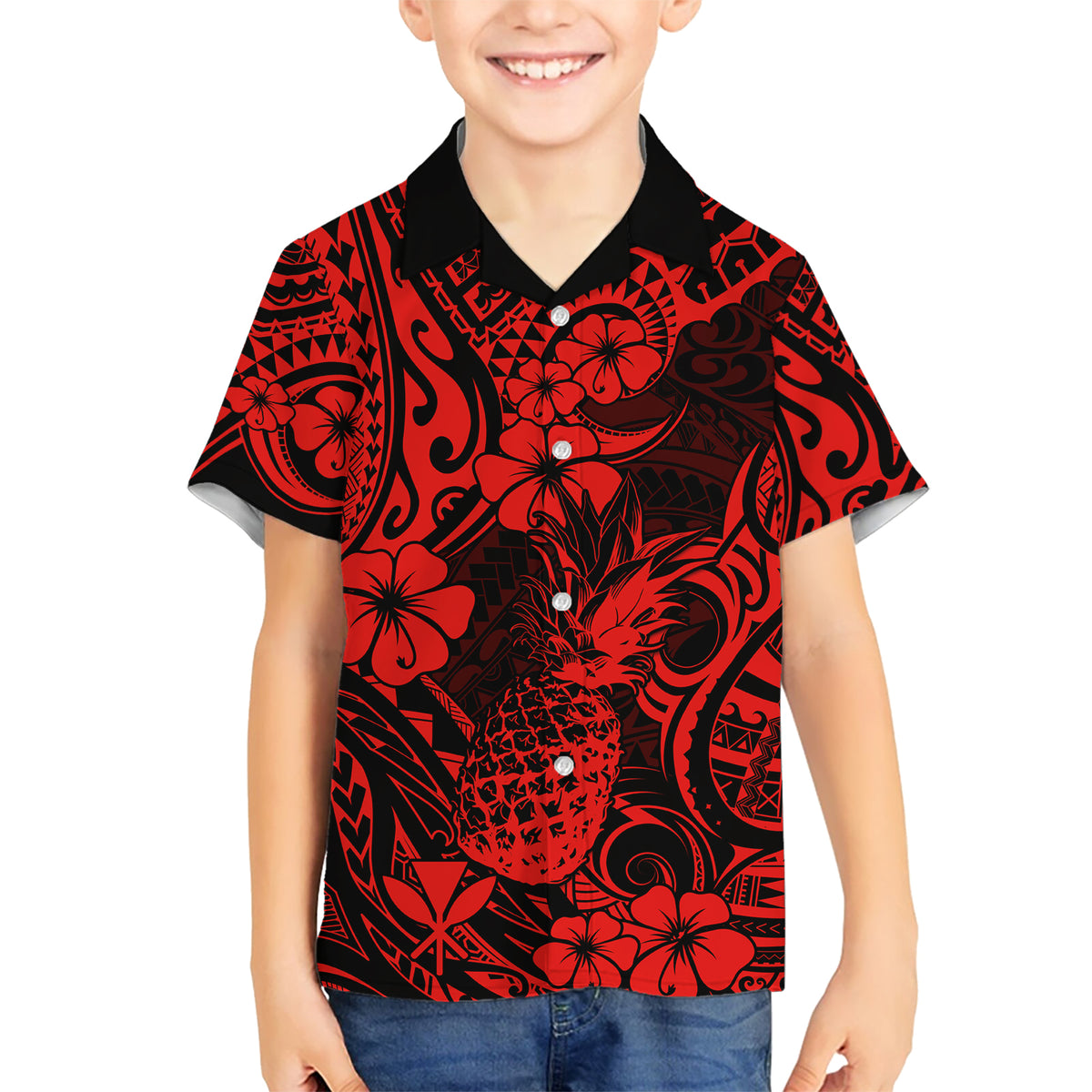 Hawaii Pineapple Kid Hawaiian Shirt Polynesian Pattern Red Version LT01 Kid Red - Polynesian Pride