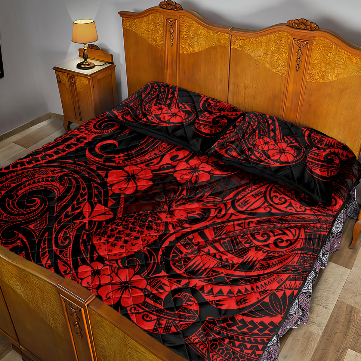 Hawaii Pineapple Quilt Bed Set Polynesian Pattern Red Version LT01 - Polynesian Pride