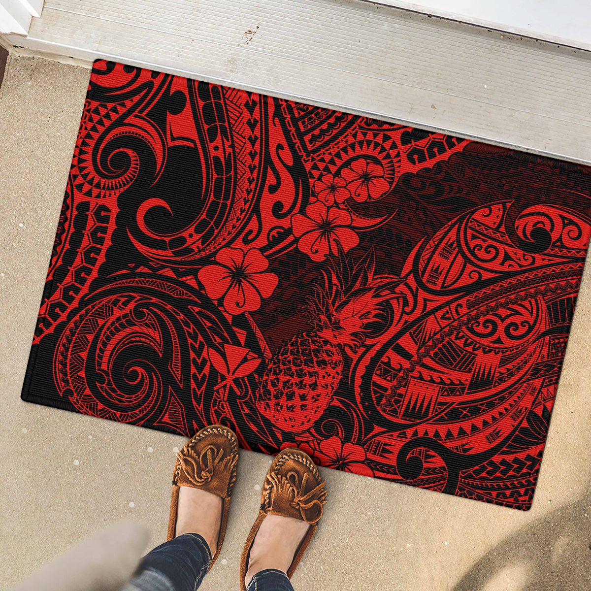 Hawaii Pineapple Rubber Doormat Polynesian Pattern Red Version LT01 - Polynesian Pride