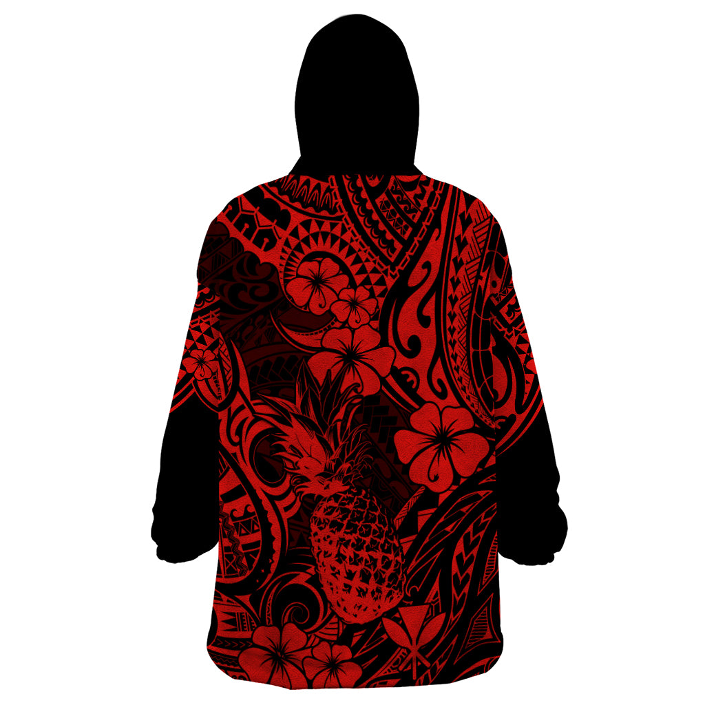 Hawaii Pineapple Wearable Blanket Hoodie Polynesian Pattern Red Version LT01 - Polynesian Pride