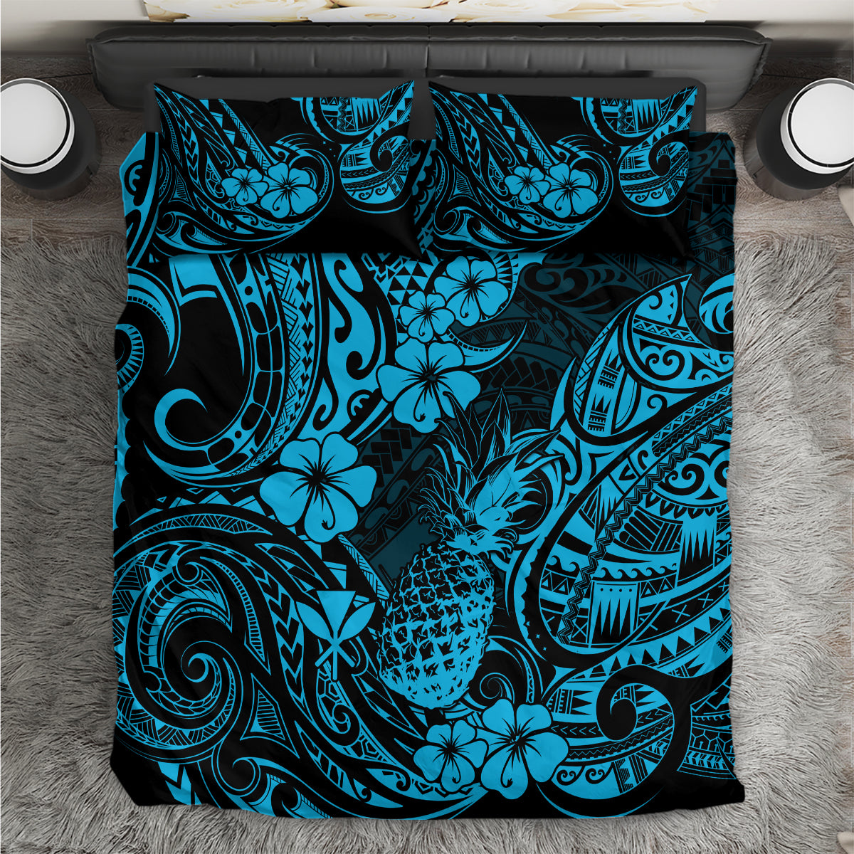 Hawaii Pineapple Bedding Set Polynesian Pattern Sky Blue Version LT01 Blue - Polynesian Pride