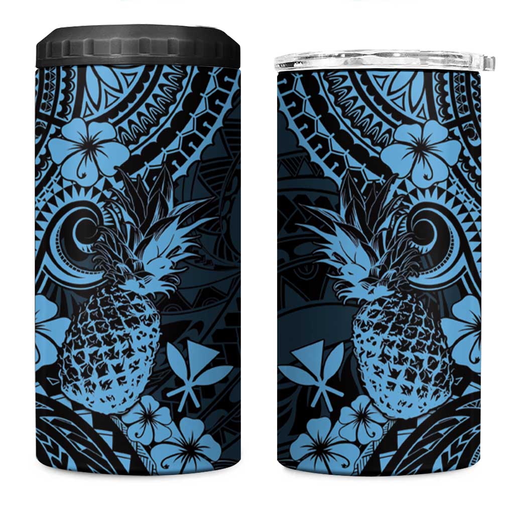 Hawaii Pineapple 4 in 1 Can Cooler Tumbler Polynesian Pattern Sky Blue Version LT01 One Size: 16 oz Blue - Polynesian Pride