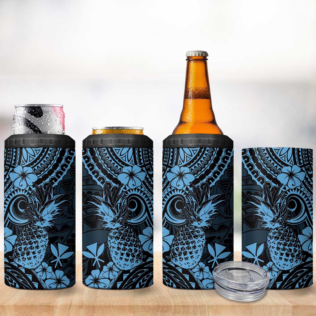 Hawaii Pineapple 4 in 1 Can Cooler Tumbler Polynesian Pattern Sky Blue Version LT01 - Polynesian Pride