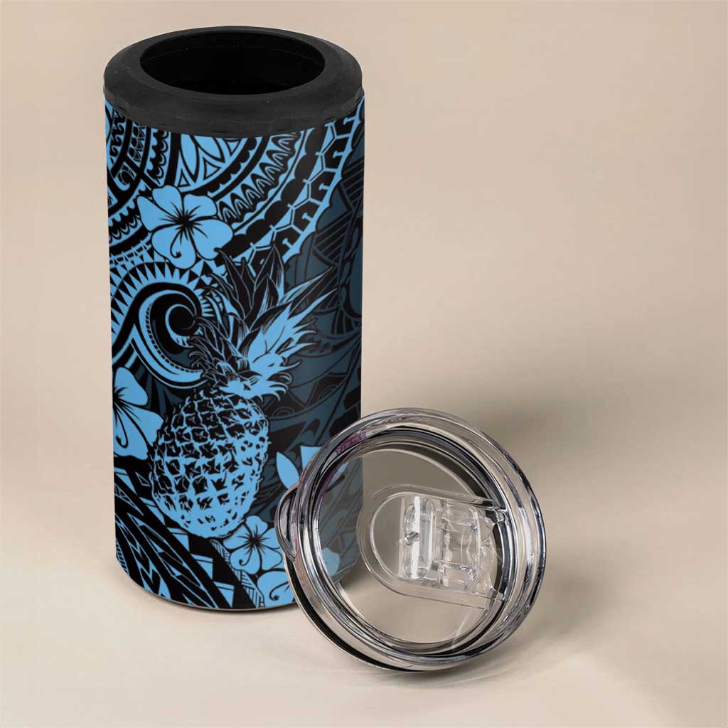 Hawaii Pineapple 4 in 1 Can Cooler Tumbler Polynesian Pattern Sky Blue Version LT01 - Polynesian Pride