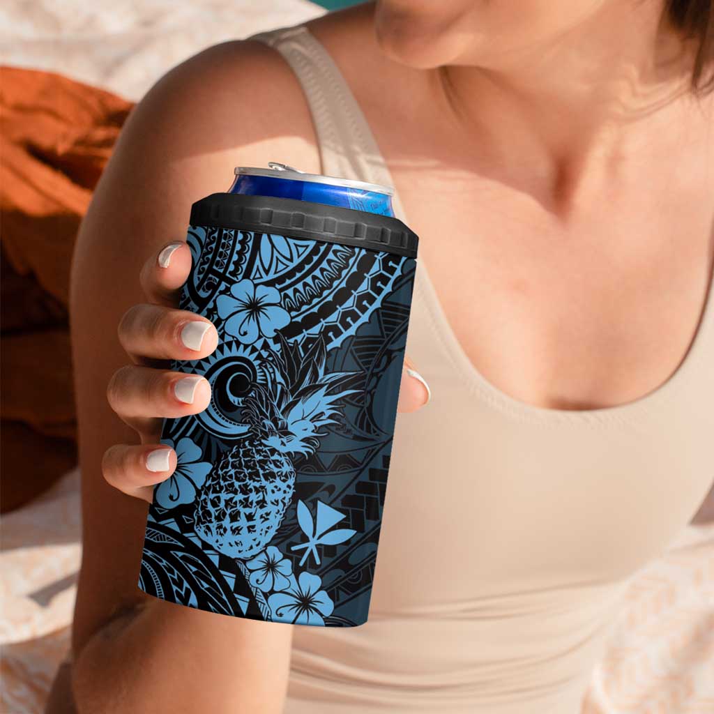 Hawaii Pineapple 4 in 1 Can Cooler Tumbler Polynesian Pattern Sky Blue Version LT01 - Polynesian Pride