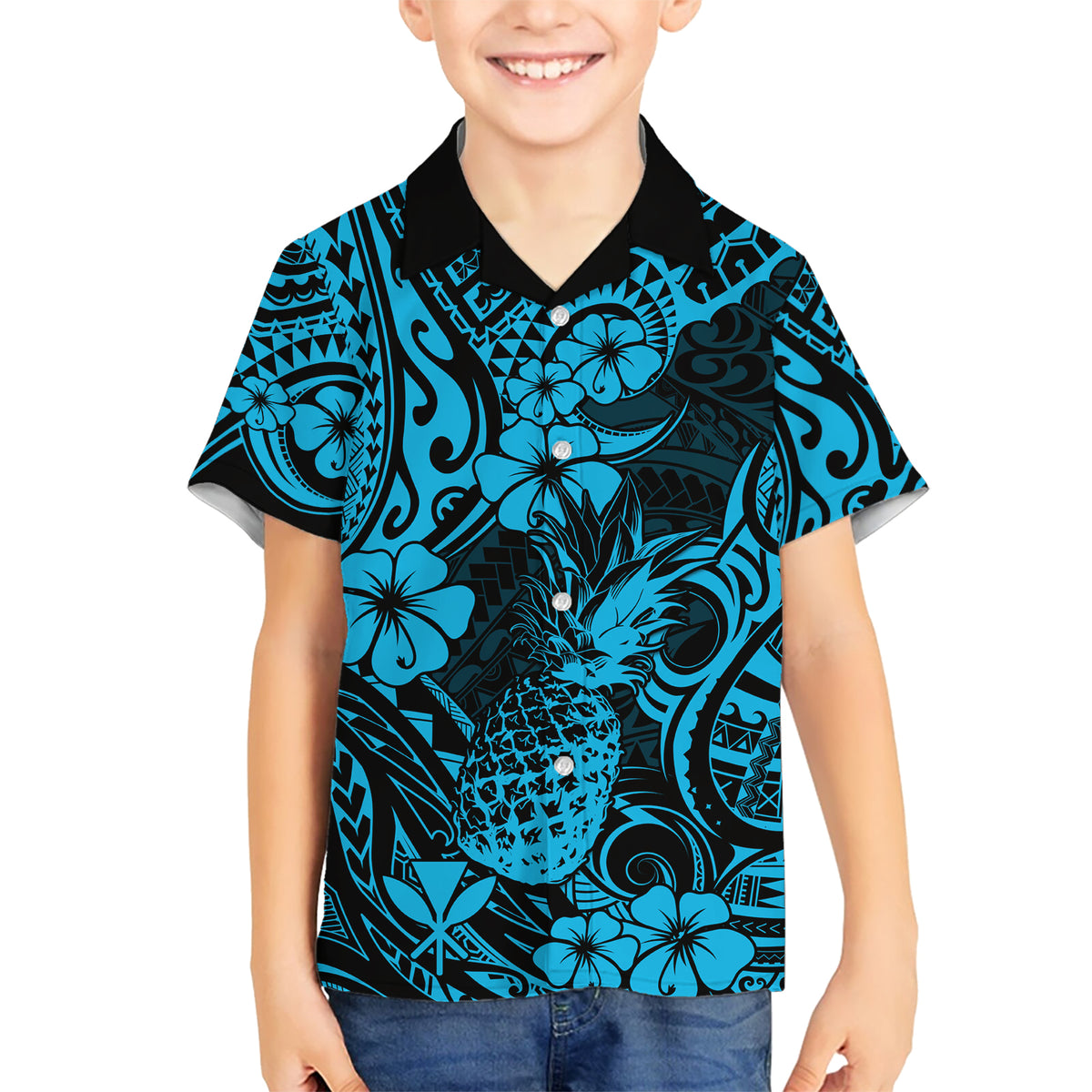 Hawaii Pineapple Kid Hawaiian Shirt Polynesian Pattern Sky Blue Version LT01 Kid Blue - Polynesian Pride