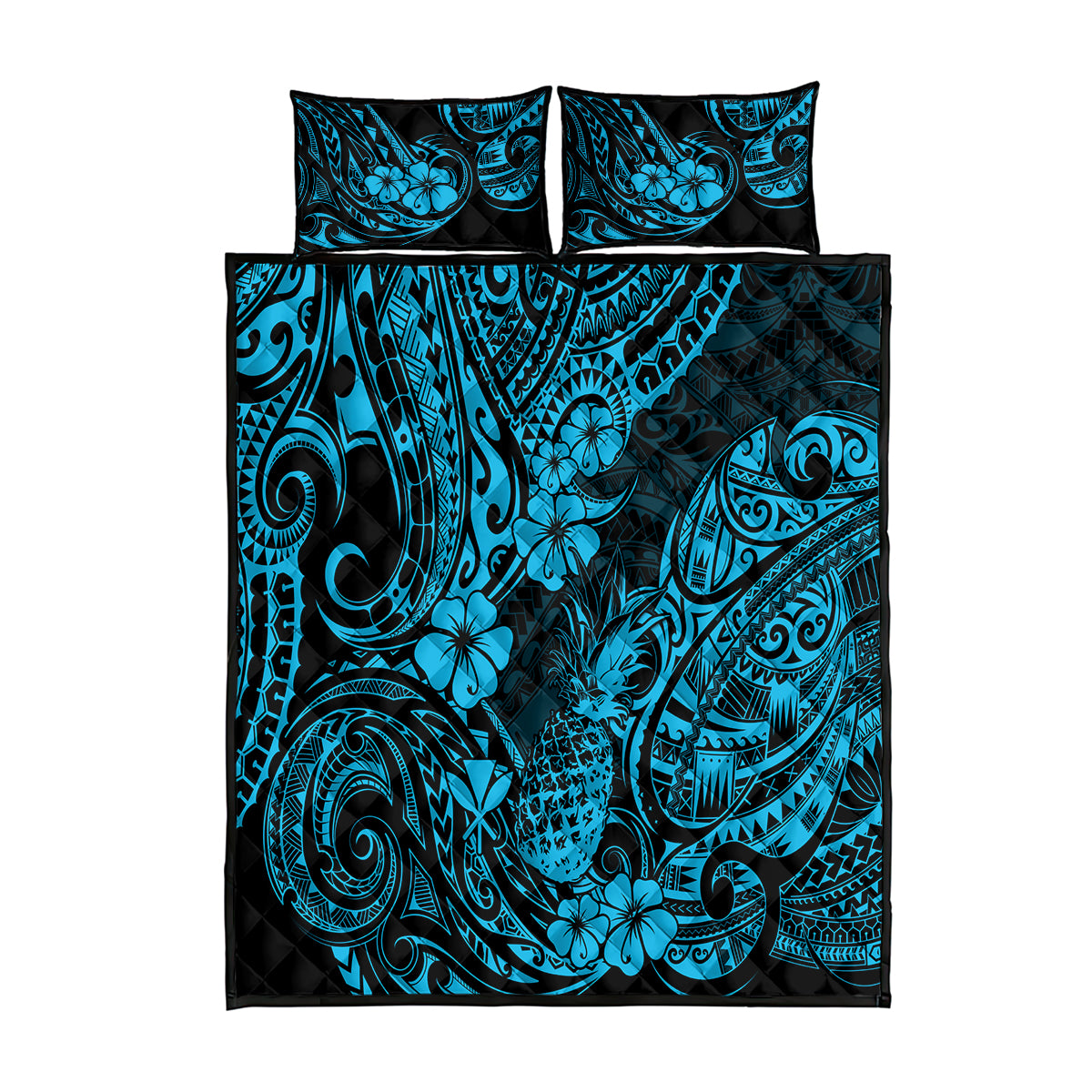 Hawaii Pineapple Quilt Bed Set Polynesian Pattern Sky Blue Version LT01 Blue - Polynesian Pride
