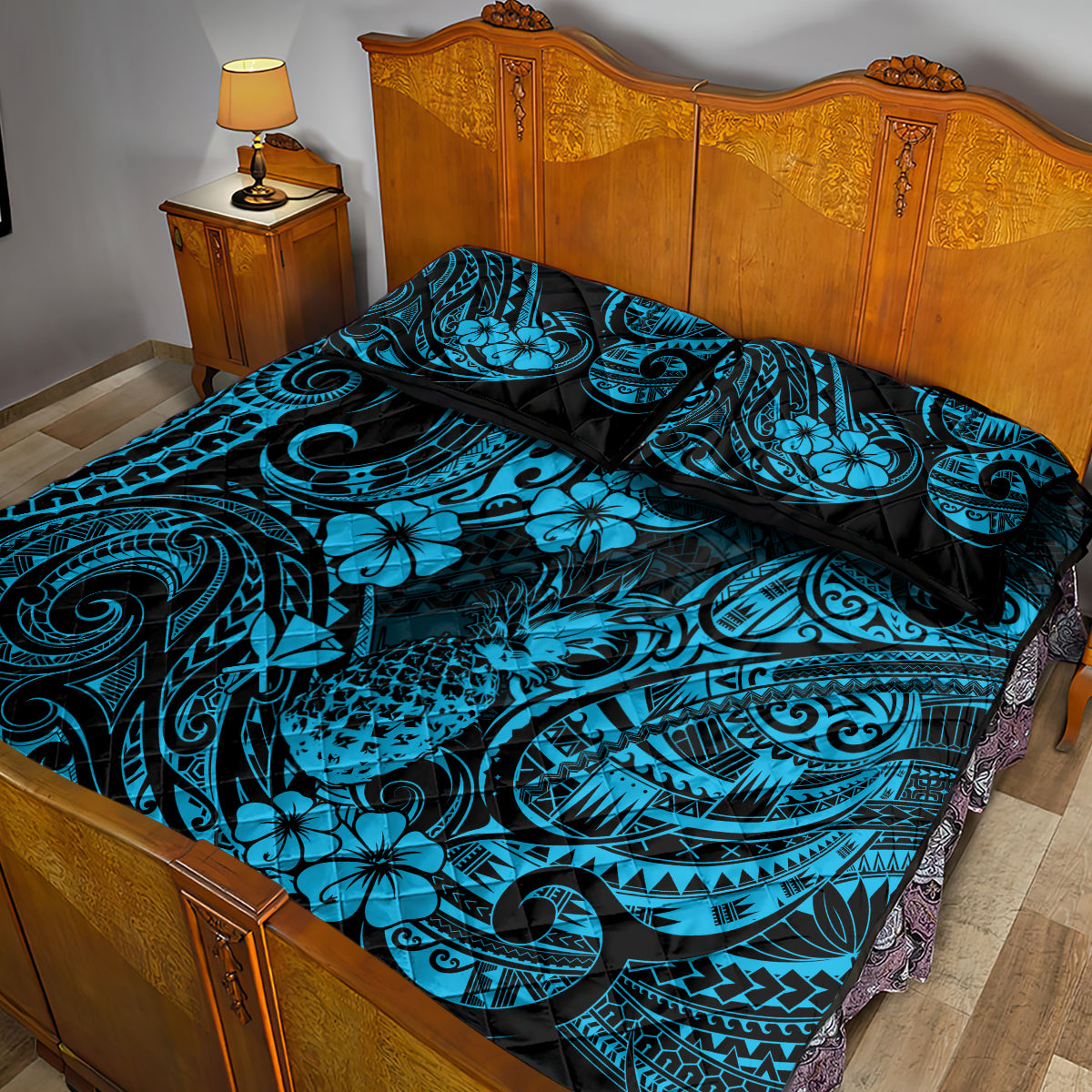 Hawaii Pineapple Quilt Bed Set Polynesian Pattern Sky Blue Version LT01 - Polynesian Pride