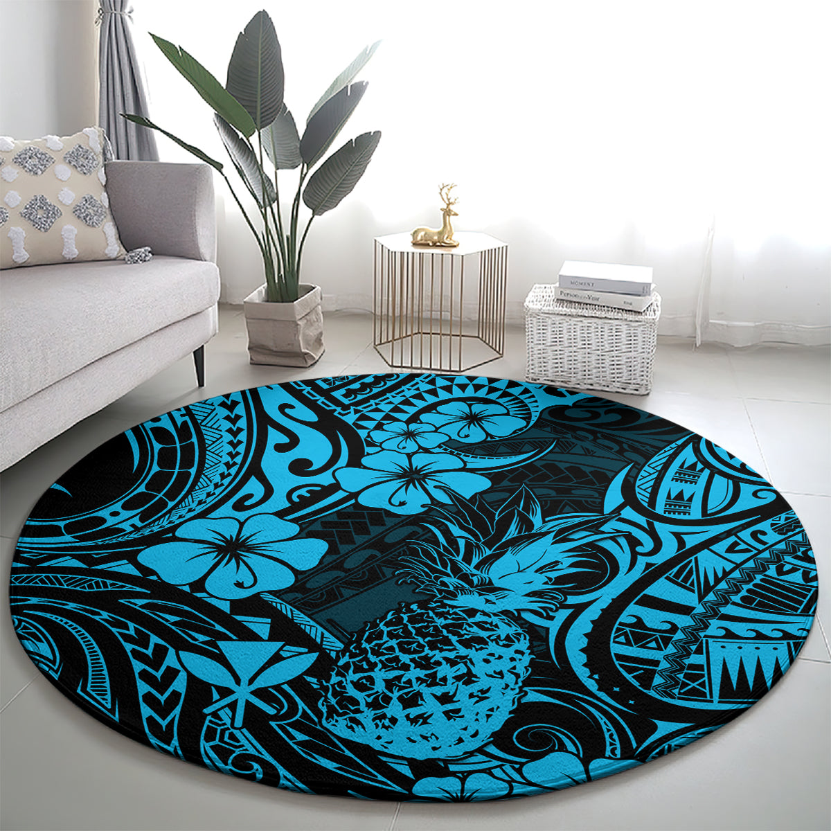 Hawaii Pineapple Round Carpet Polynesian Pattern Sky Blue Version LT01 - Polynesian Pride
