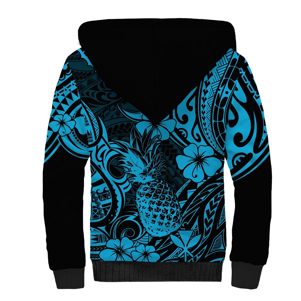 Hawaii Pineapple Sherpa Hoodie Polynesian Pattern Sky Blue Version LT01 - Polynesian Pride