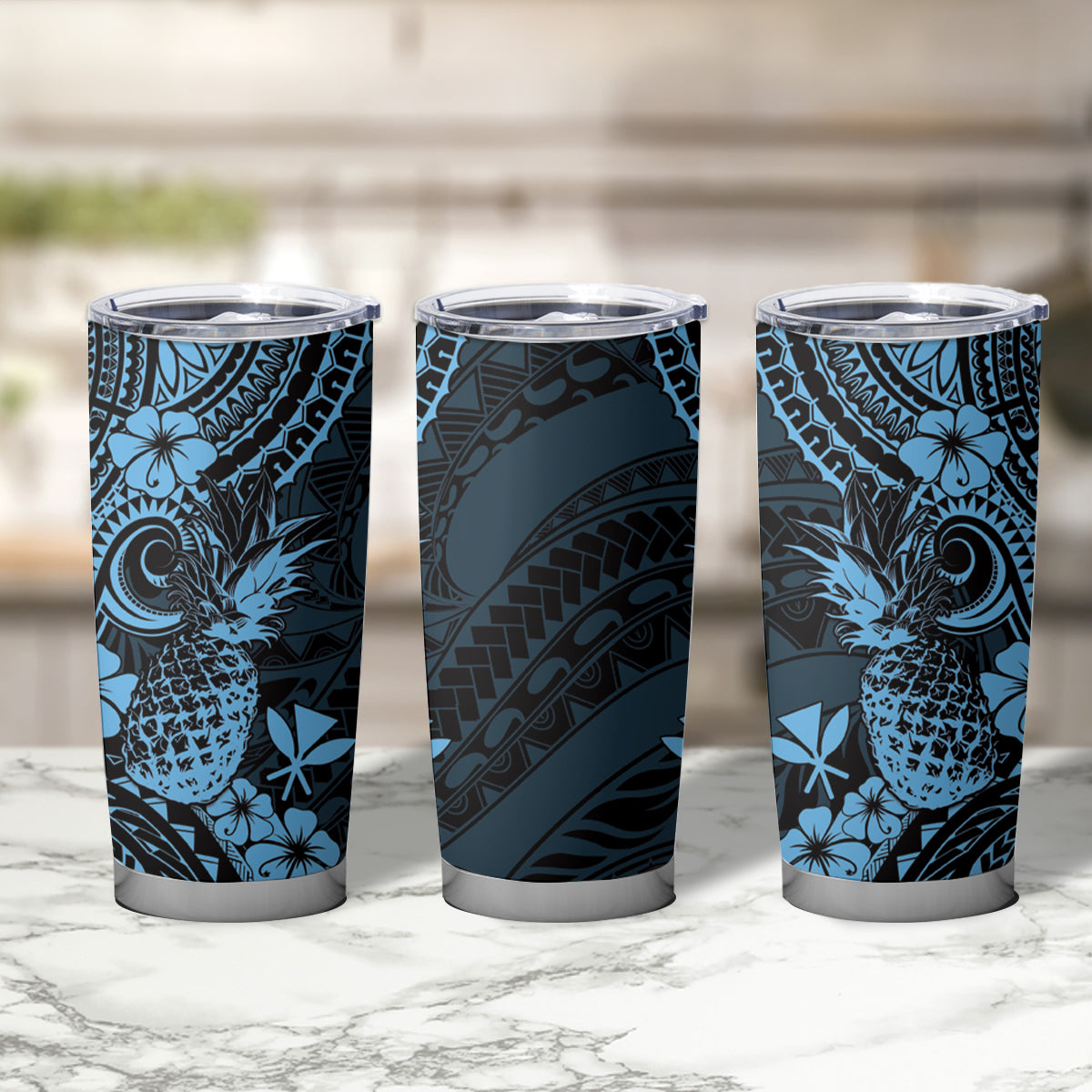 Hawaii Pineapple Tumbler Cup Polynesian Pattern Sky Blue Version LT01 - Polynesian Pride