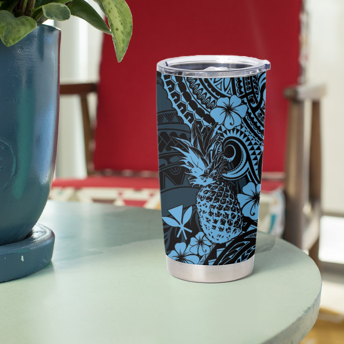 Hawaii Pineapple Tumbler Cup Polynesian Pattern Sky Blue Version LT01 - Polynesian Pride