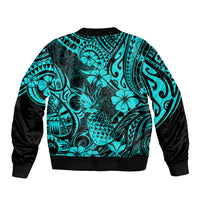 Hawaii Pineapple Bomber Jacket Polynesian Pattern Turquoise Version LT01 - Polynesian Pride