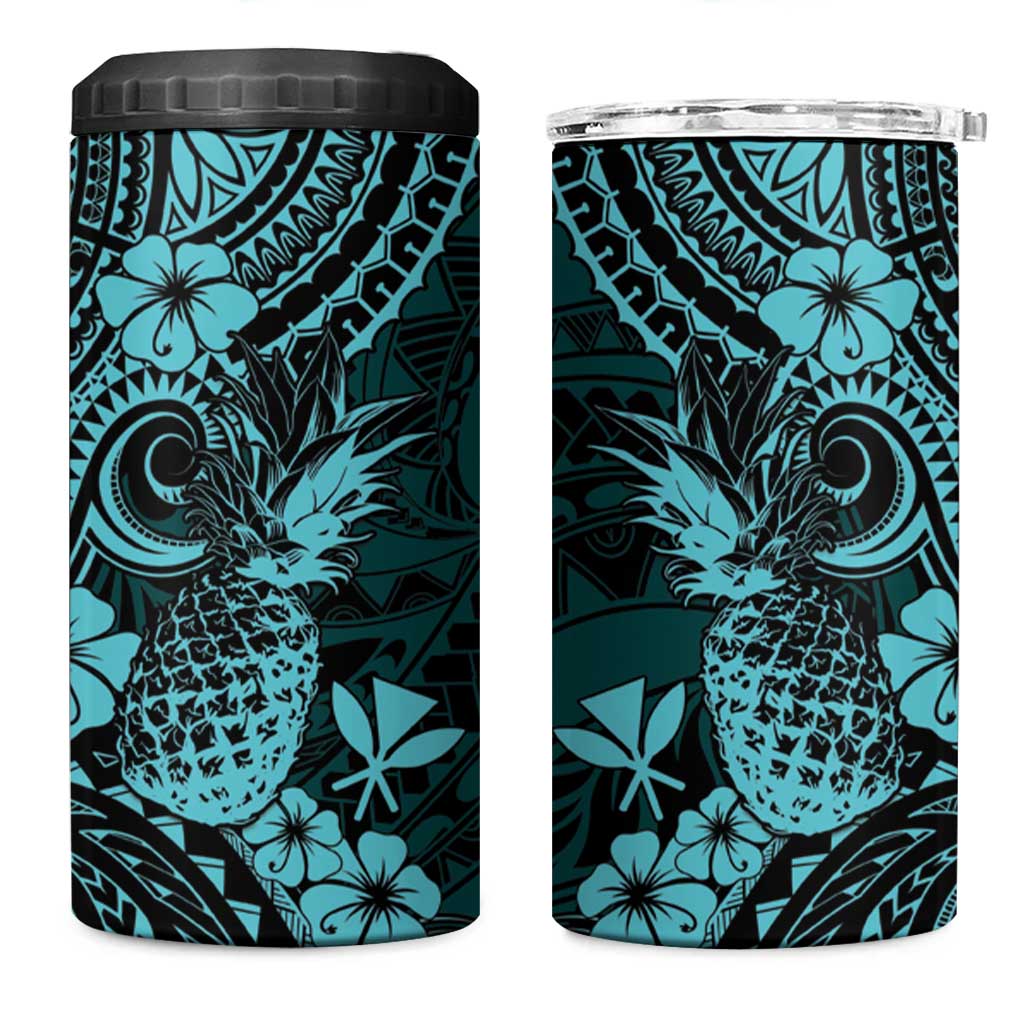 Hawaii Pineapple 4 in 1 Can Cooler Tumbler Polynesian Pattern Turquoise Version LT01 One Size: 16 oz Turquoise - Polynesian Pride