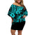 Hawaii Pineapple Family Matching Off Shoulder Short Dress and Hawaiian Shirt Polynesian Pattern Turquoise Version LT01 Mom's Dress Turquoise - Polynesian Pride