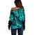 Hawaii Pineapple Off Shoulder Sweater Polynesian Pattern Turquoise Version LT01 - Polynesian Pride