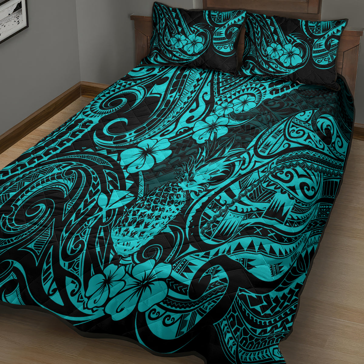 Hawaii Pineapple Quilt Bed Set Polynesian Pattern Turquoise Version LT01 - Polynesian Pride
