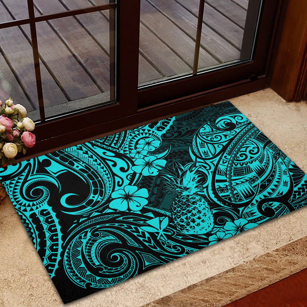 Hawaii Pineapple Rubber Doormat Polynesian Pattern Turquoise Version LT01 - Polynesian Pride