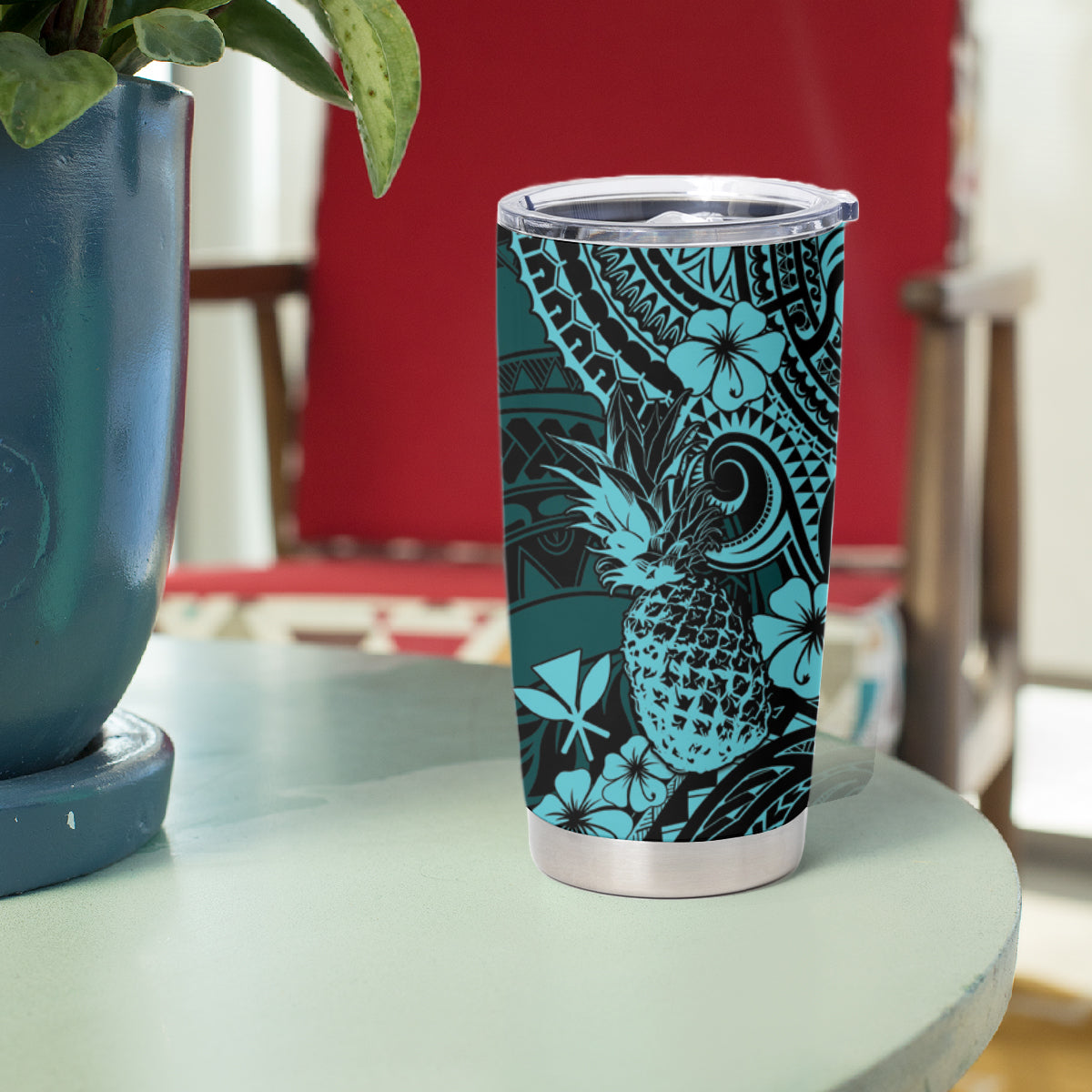Hawaii Pineapple Tumbler Cup Polynesian Pattern Turquoise Version LT01 - Polynesian Pride
