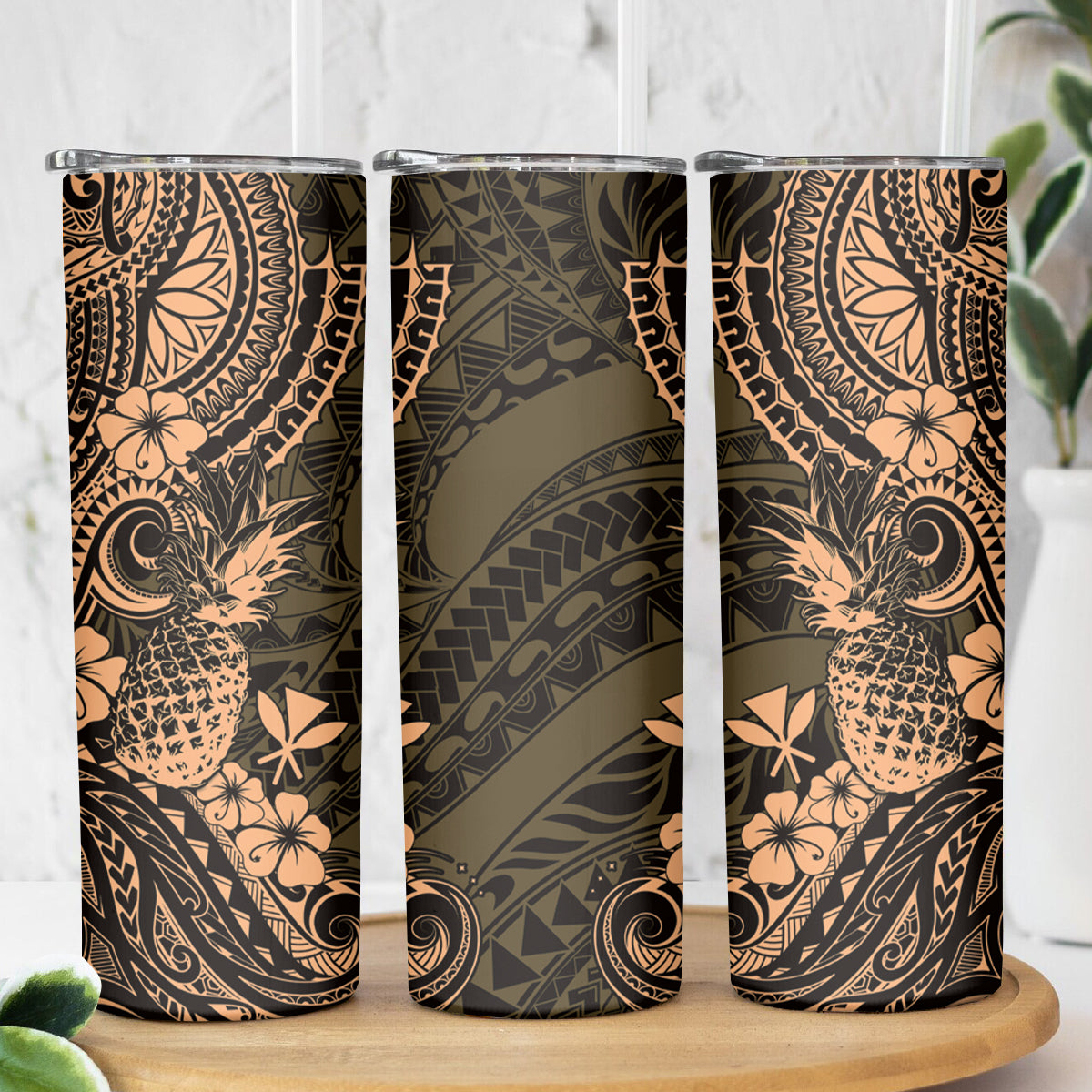 Hawaii Pineapple Skinny Tumbler Polynesian Pattern Yellow Version LT01 - Polynesian Pride