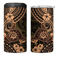 Hawaii Shaka Sign 4 in 1 Can Cooler Tumbler With Polynesian Hibiscus Gold Unique LT01 One Size: 16 oz Gold - Polynesian Pride