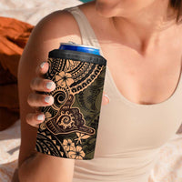 Hawaii Shaka Sign 4 in 1 Can Cooler Tumbler With Polynesian Hibiscus Gold Unique LT01 - Polynesian Pride