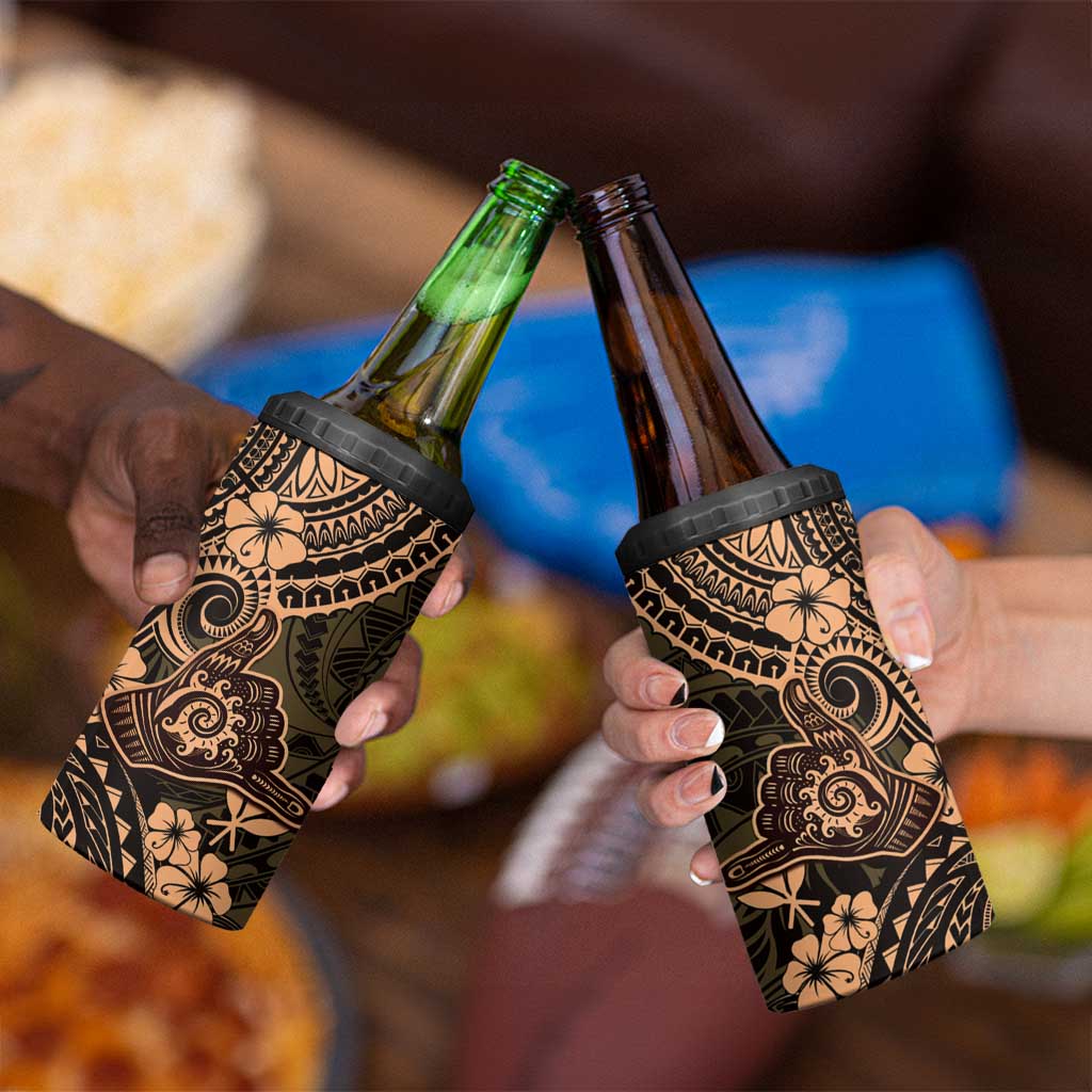 Hawaii Shaka Sign 4 in 1 Can Cooler Tumbler With Polynesian Hibiscus Gold Unique LT01 - Polynesian Pride
