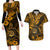 Hawaii Shaka Sign Couples Matching Long Sleeve Bodycon Dress and Hawaiian Shirt With Polynesian Hibiscus Gold Unique LT01 Gold - Polynesian Pride