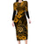 Hawaii Shaka Sign Family Matching Long Sleeve Bodycon Dress and Hawaiian Shirt With Polynesian Hibiscus Gold Unique LT01 Mom's Dress Gold - Polynesian Pride