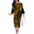 Hawaii Shaka Sign Family Matching Off Shoulder Long Sleeve Dress and Hawaiian Shirt With Polynesian Hibiscus Gold Unique LT01 Mom's Dress Gold - Polynesian Pride