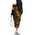 Hawaii Shaka Sign Family Matching Off Shoulder Long Sleeve Dress and Hawaiian Shirt With Polynesian Hibiscus Gold Unique LT01 - Polynesian Pride