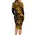 Hawaii Shaka Sign Long Sleeve Bodycon Dress With Polynesian Hibiscus Gold Unique LT01 - Polynesian Pride