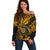 Hawaii Shaka Sign Off Shoulder Sweater With Polynesian Hibiscus Gold Unique LT01 Women Gold - Polynesian Pride