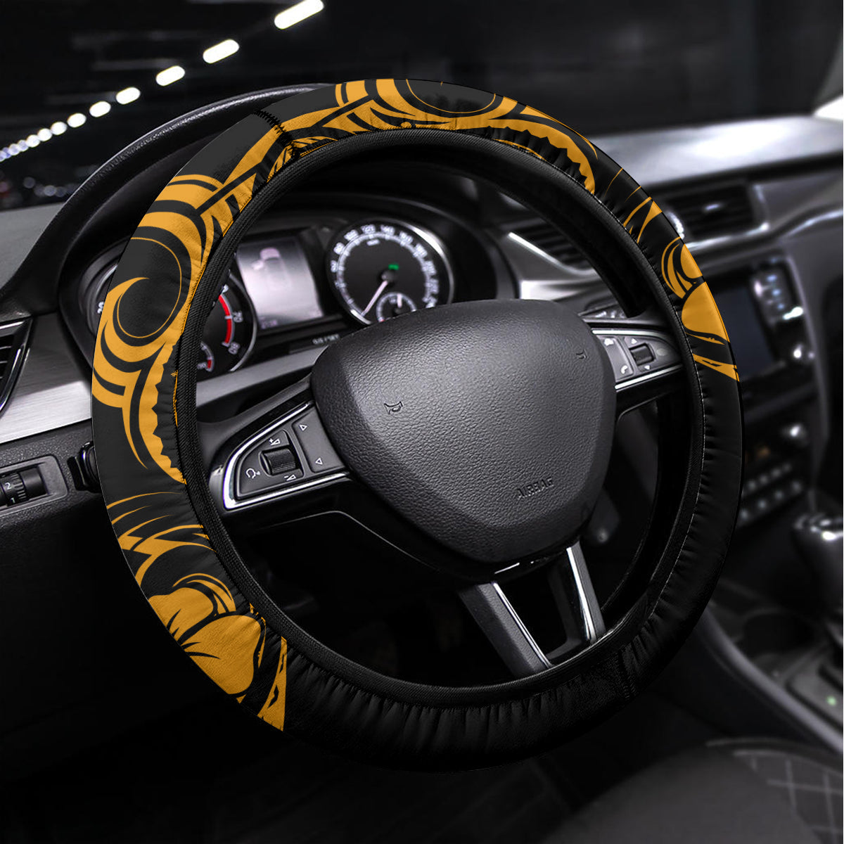 Hawaii Shaka Sign Steering Wheel Cover With Polynesian Hibiscus Gold Unique