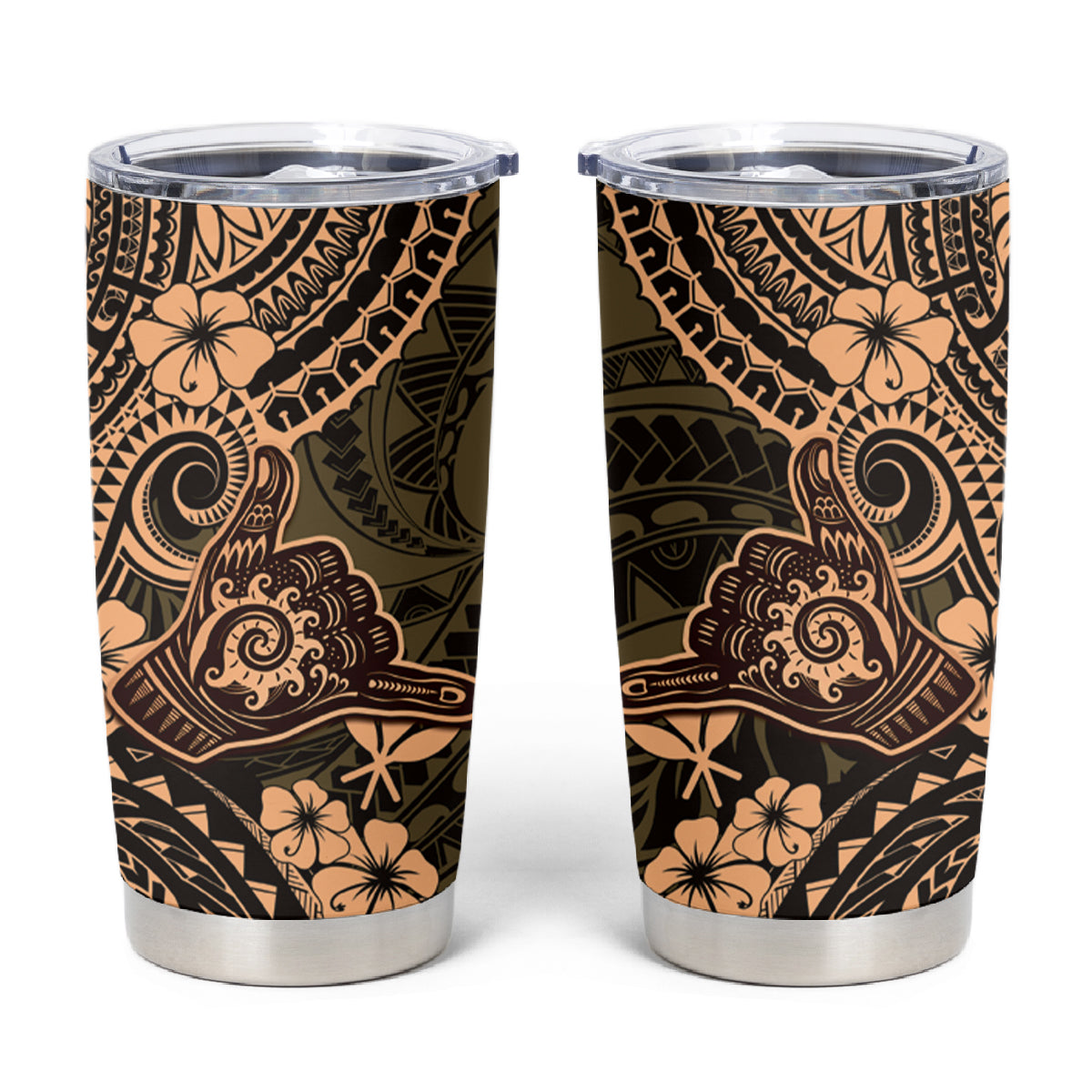 Hawaii Shaka Sign Tumbler Cup With Polynesian Hibiscus Gold Unique LT01 Gold - Polynesian Pride
